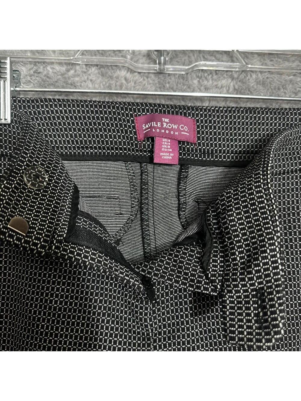 The Savile Row Co Slim Trousers Womens 4 Black White Geometric Stretch Mid Rise - Picture 9 of 10